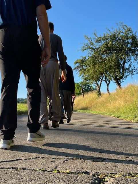 Gehmeditation in der Natur während Kursen und Retreats der Zen-Kampfkunst und Yogaschule